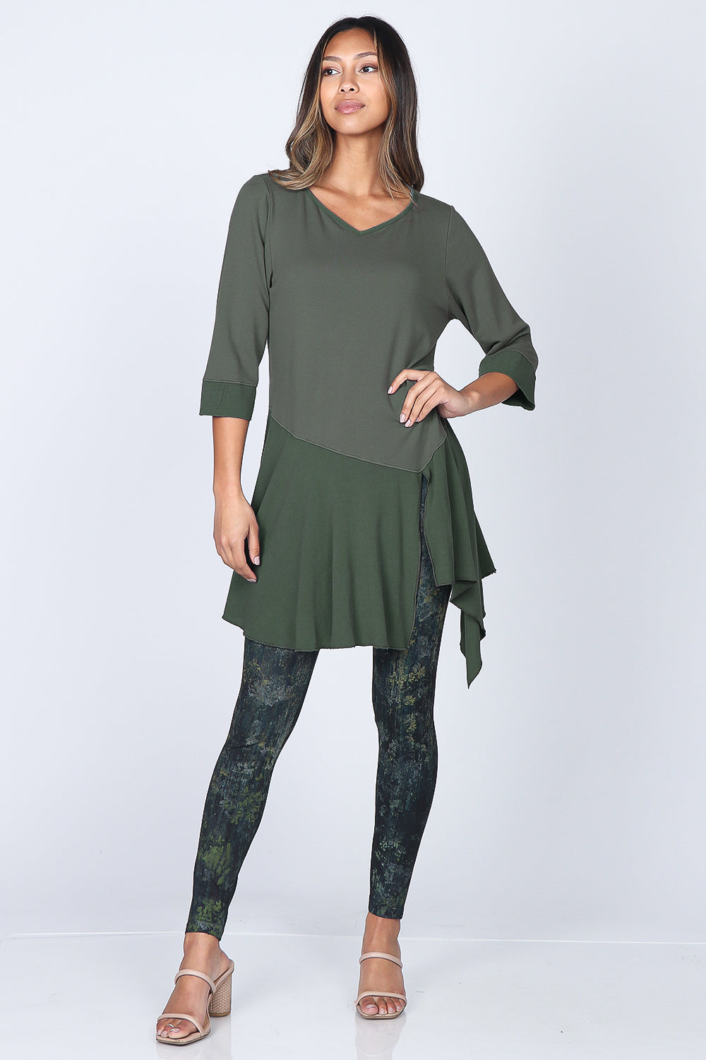 V-Neck Tunic with Asymmetrical Drape