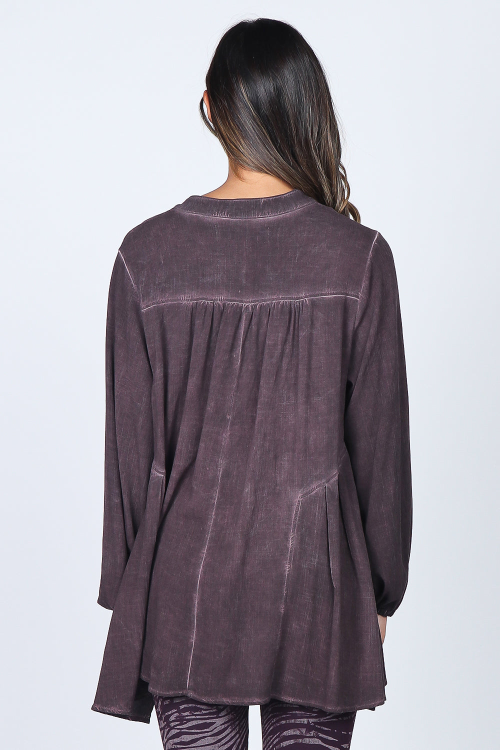 Buttoned Mandarin Collar Oil Washed Tunic