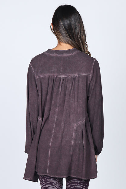 Buttoned Mandarin Collar Oil Washed Tunic