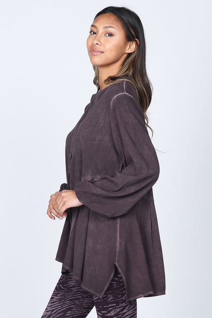 Buttoned Mandarin Collar Oil Washed Tunic