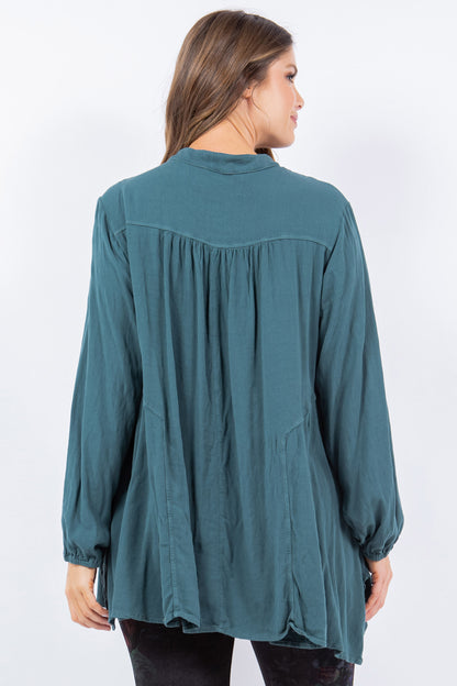 Buttoned Mandarin Collar Tunic