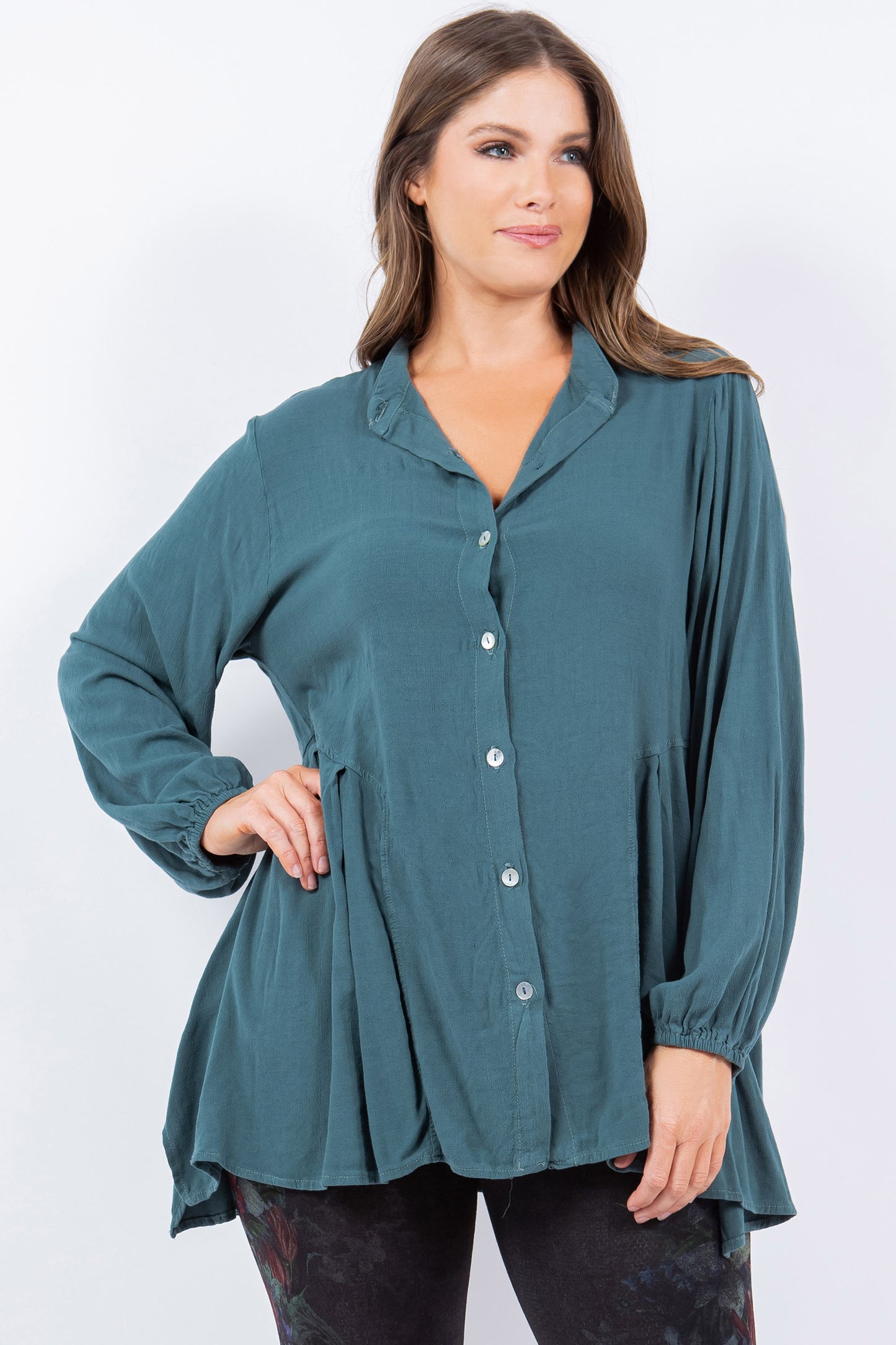 Buttoned Mandarin Collar Tunic