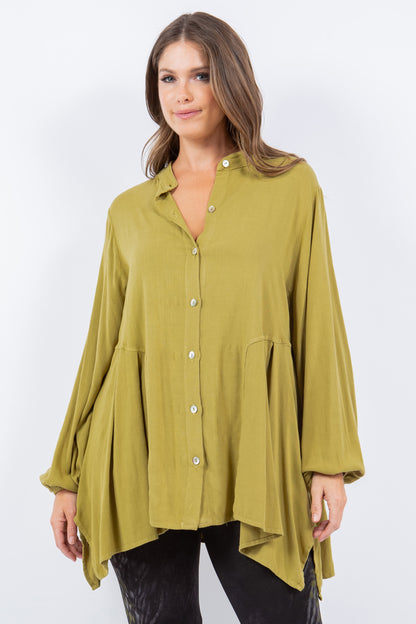 Buttoned Mandarin Collar Tunic