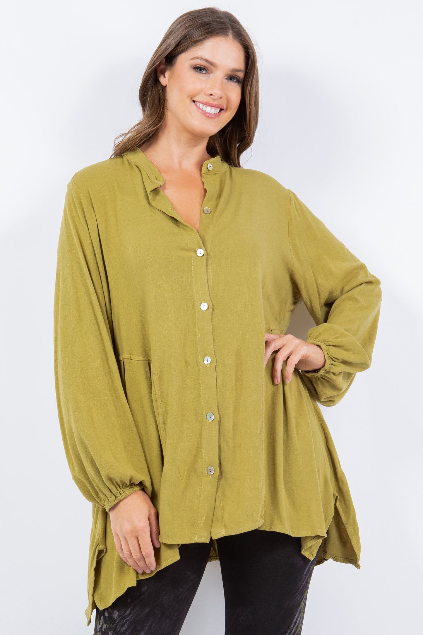 Buttoned Mandarin Collar Tunic