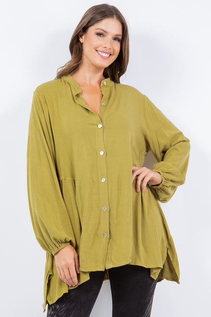 Buttoned Mandarin Collar Tunic