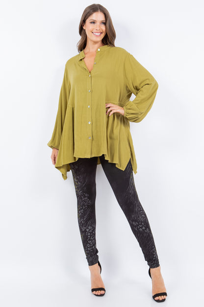 Buttoned Mandarin Collar Tunic