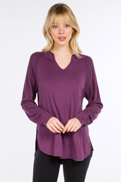Split V-Neck Shirt with Side Slits