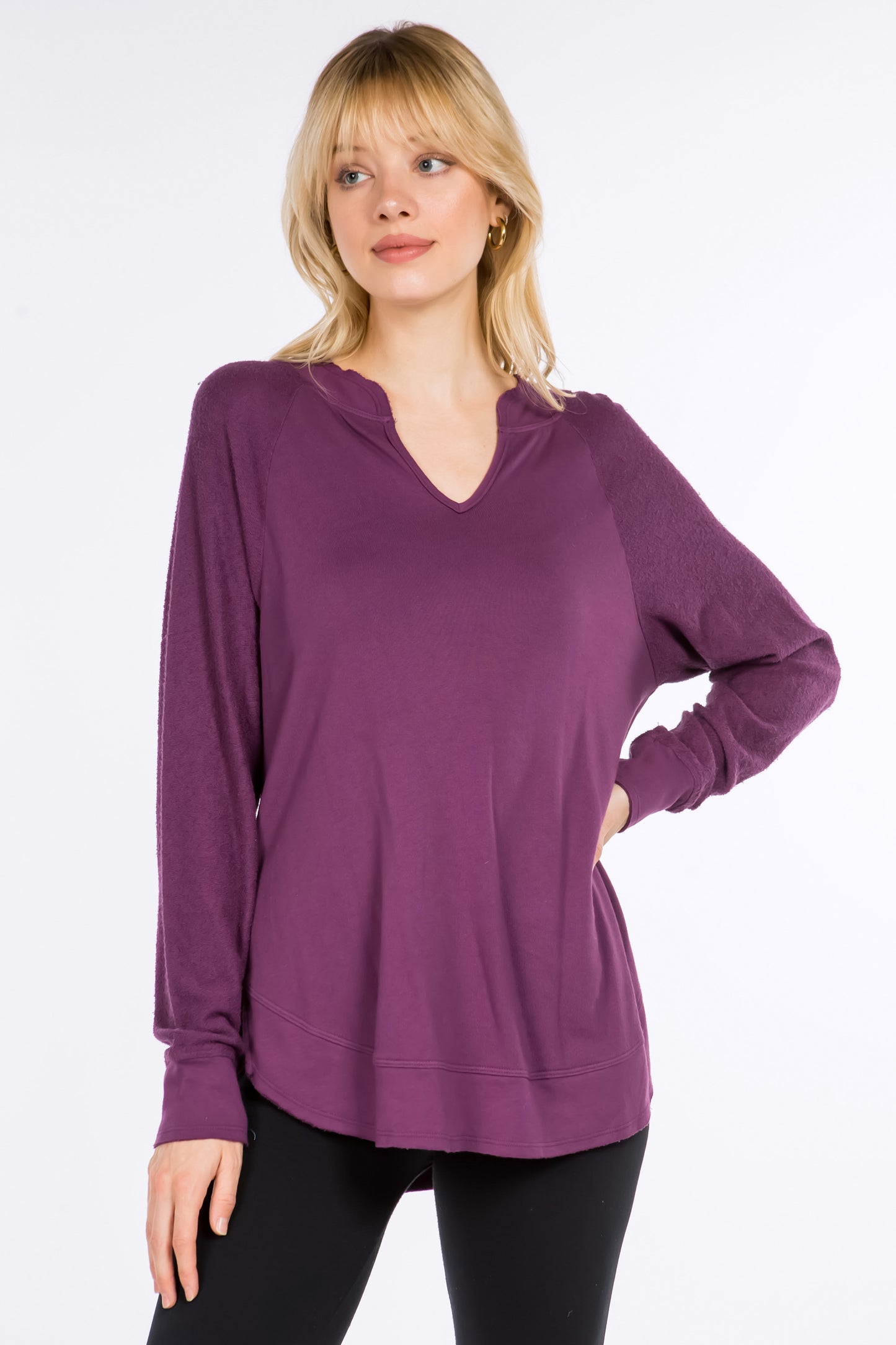 Split V-Neck Shirt with Side Slits