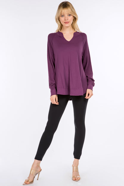 Split V-Neck Shirt with Side Slits