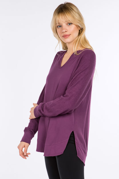 Split V-Neck Shirt with Side Slits