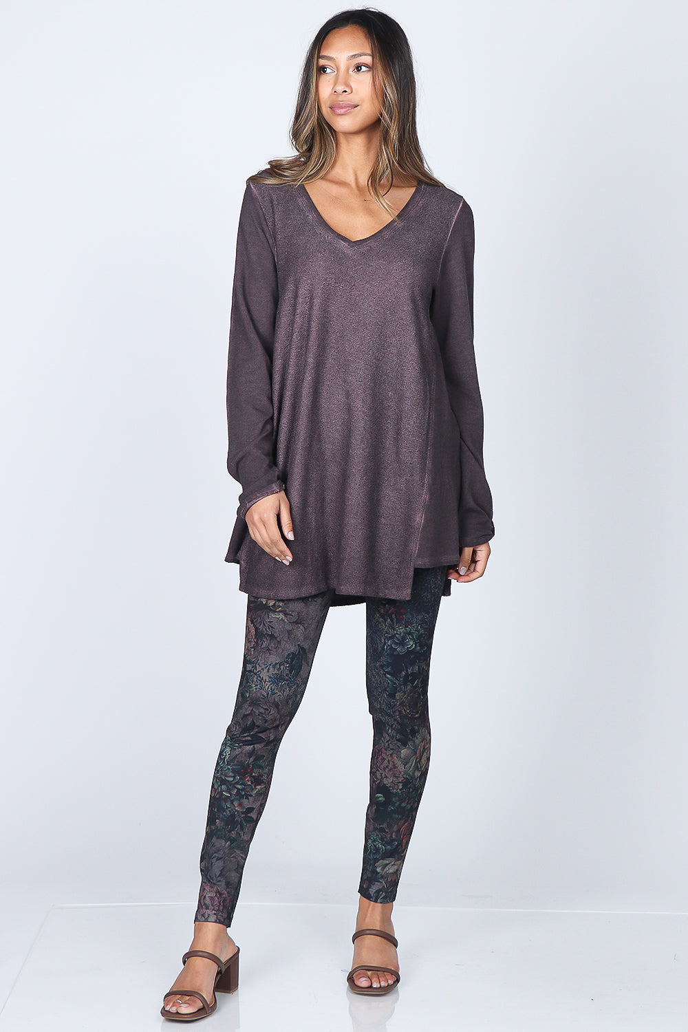 Textured Tunic with Knotted Long Sleeves