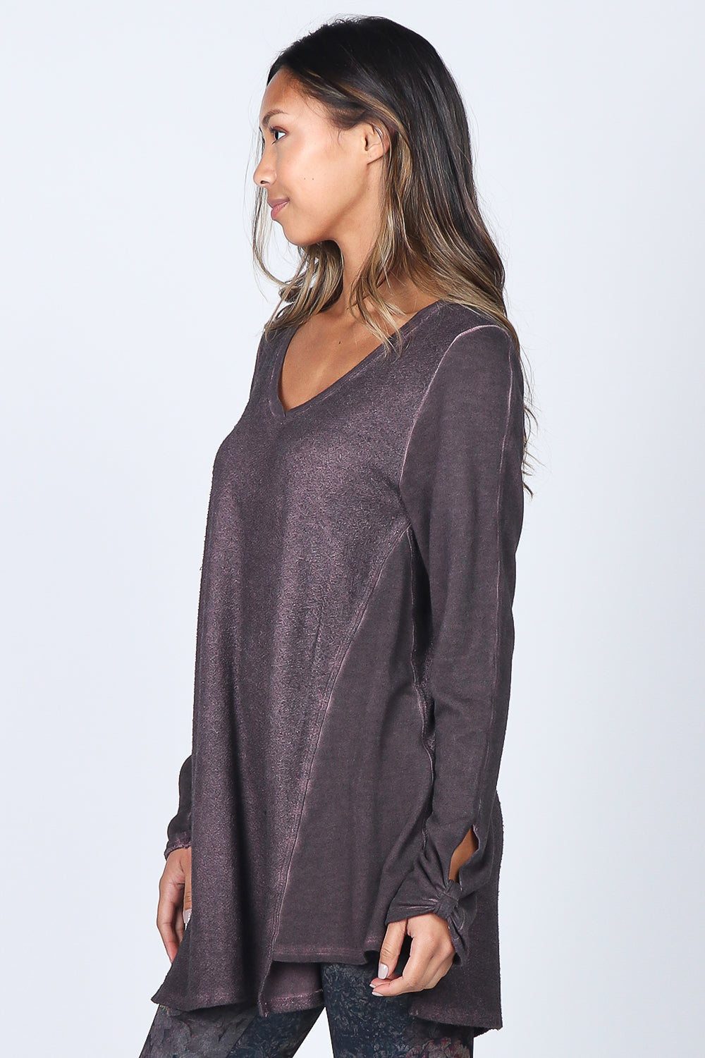 Textured Tunic with Knotted Long Sleeves