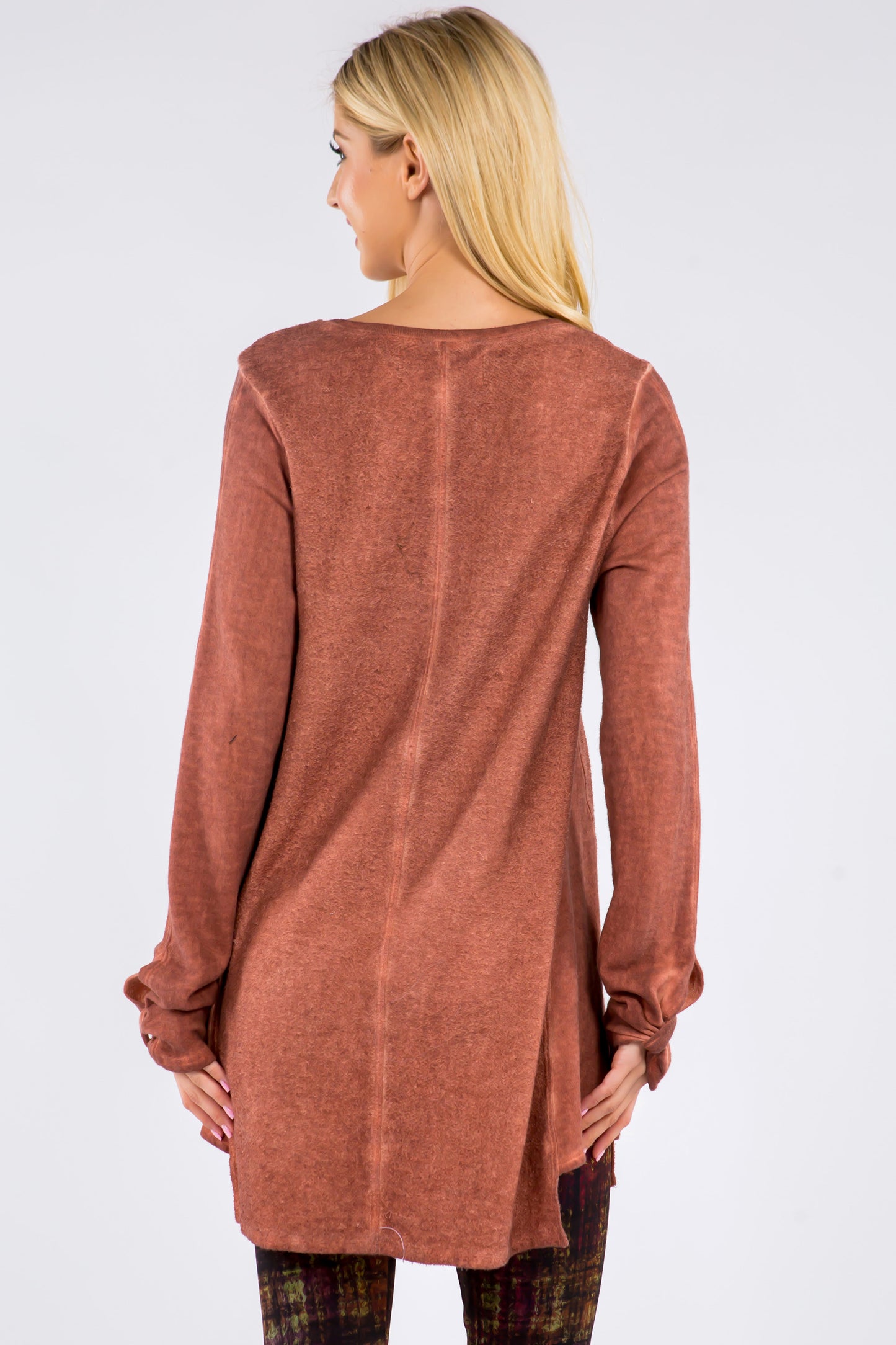 Textured Tunic with Knotted Long Sleeves