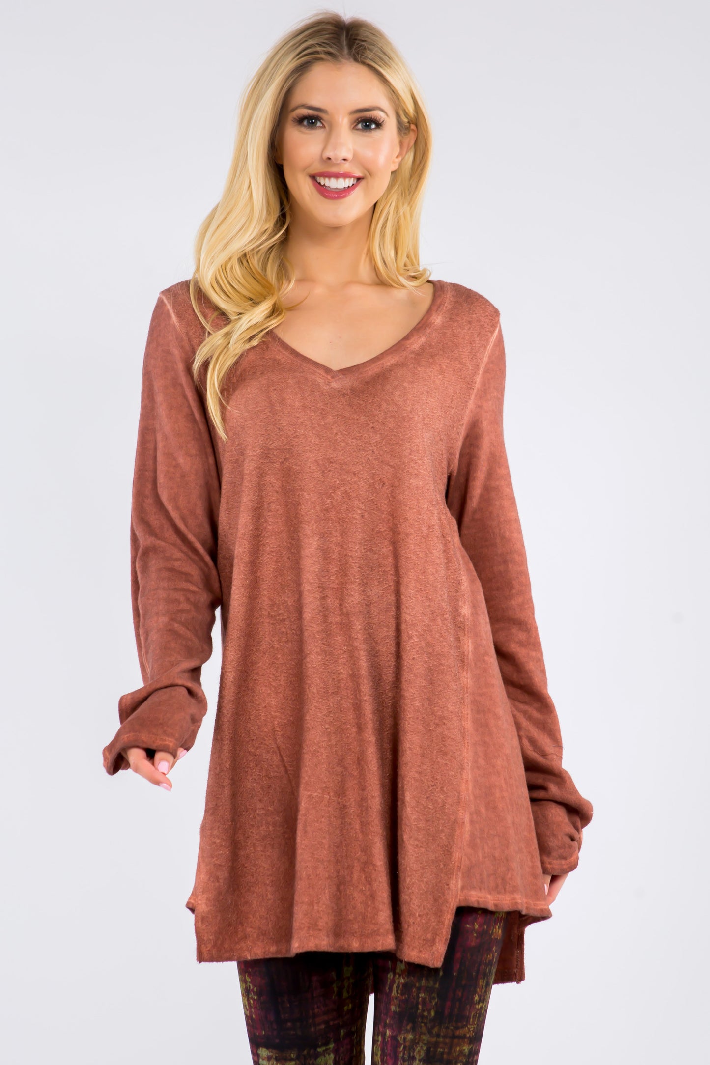 Textured Tunic with Knotted Long Sleeves