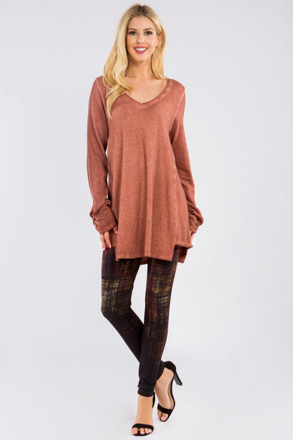 Textured Tunic with Knotted Long Sleeves