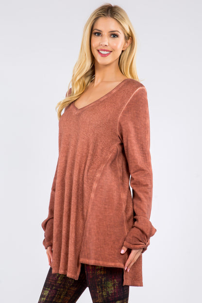 Textured Tunic with Knotted Long Sleeves