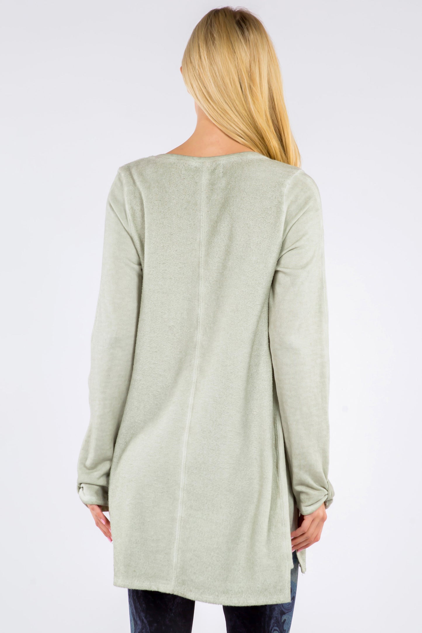 Textured Tunic with Knotted Long Sleeves