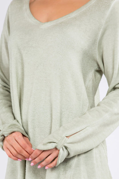 Textured Tunic with Knotted Long Sleeves