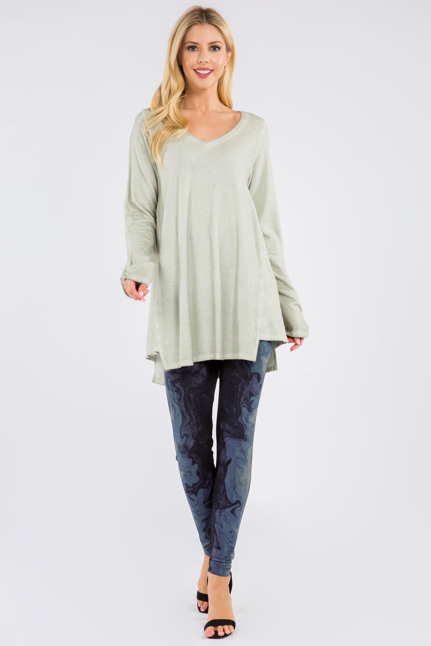 Textured Tunic with Knotted Long Sleeves