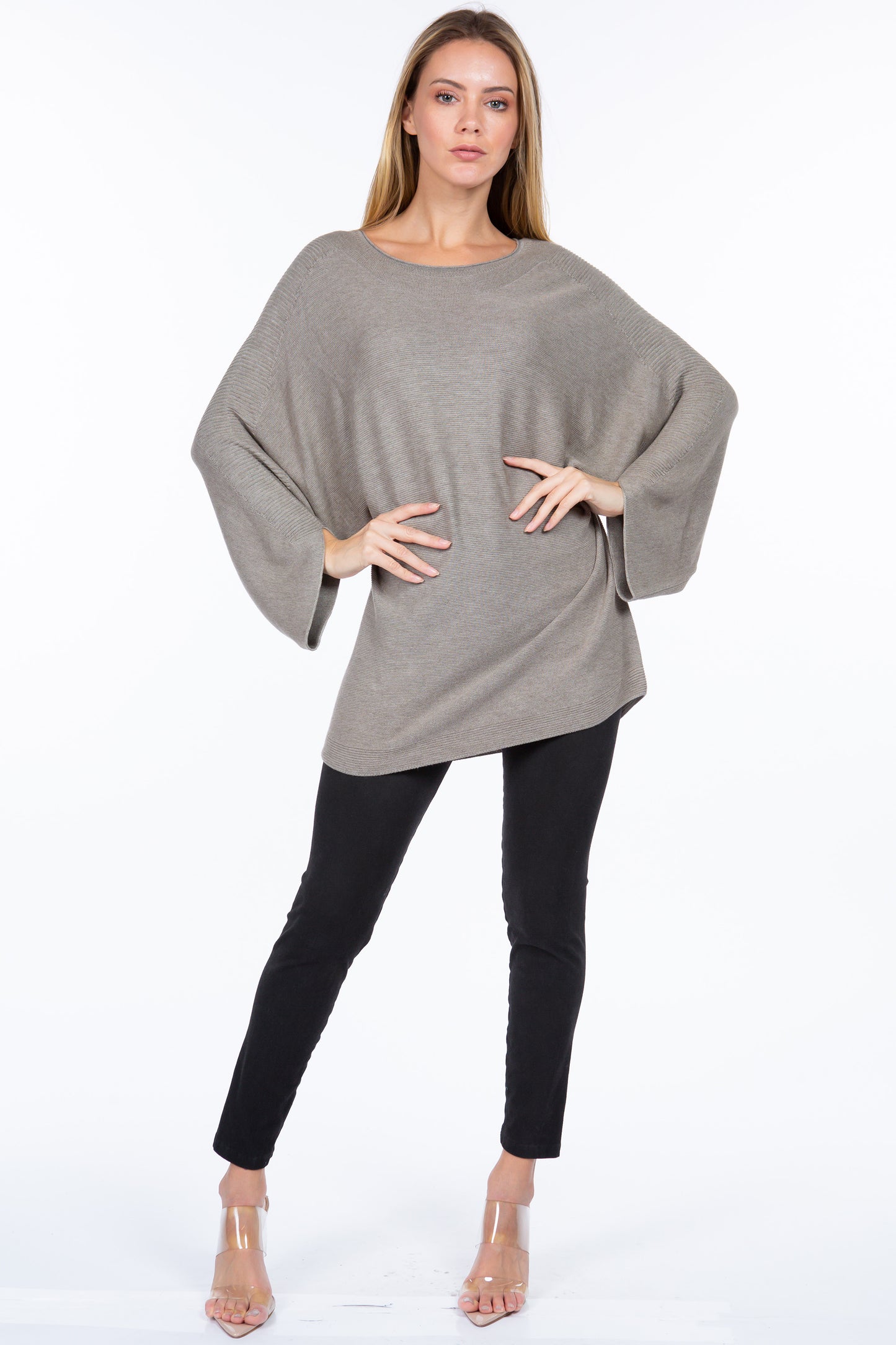 Sustainable Loose Fit Purled Sweater with Faux-Tulip Sleeve Cuff