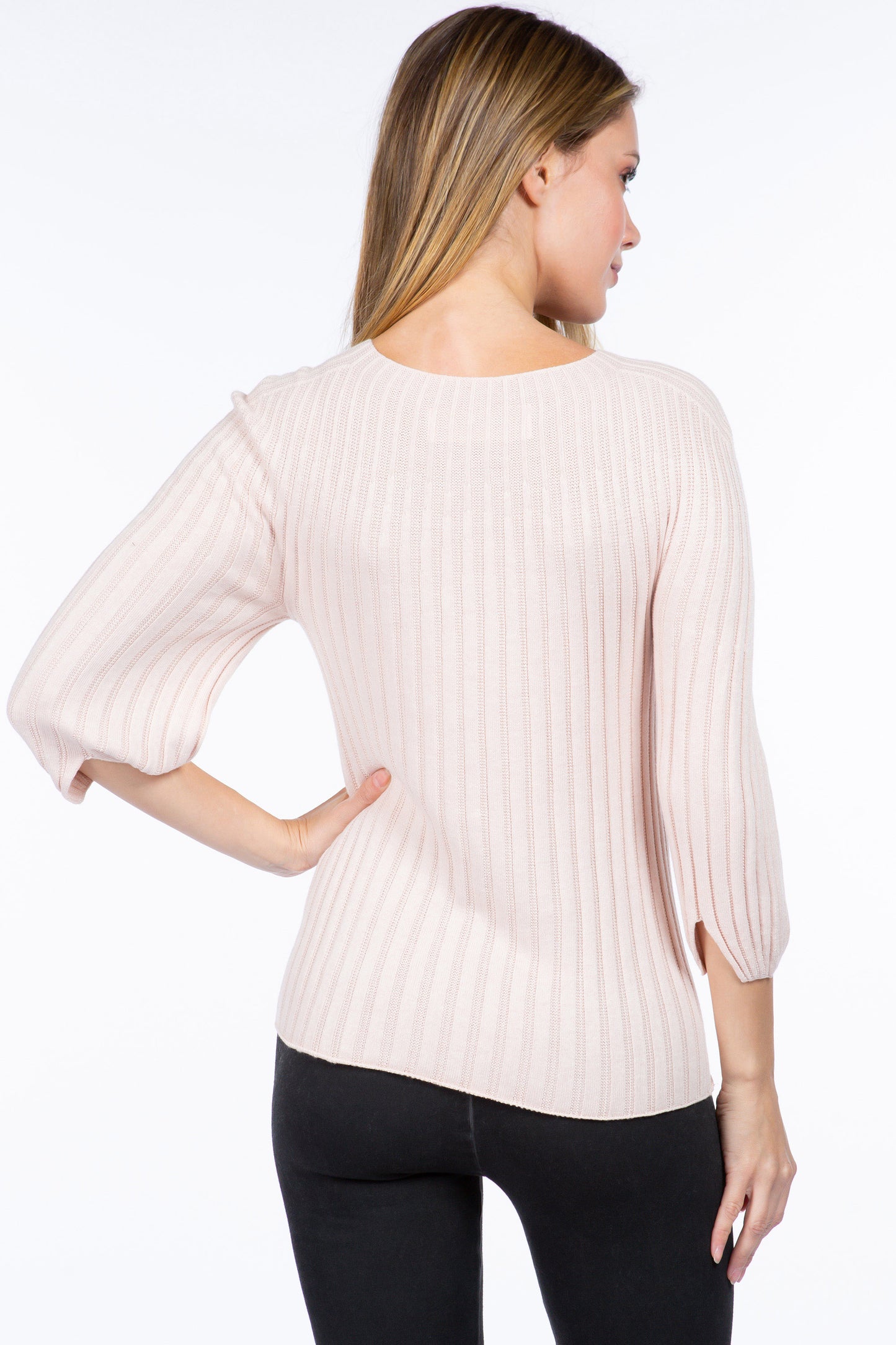 Sustainable Round Neck Half-Sleeve Ribbed Sweater