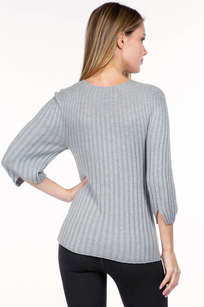 Sustainable Round Neck Half-Sleeve Ribbed Sweater