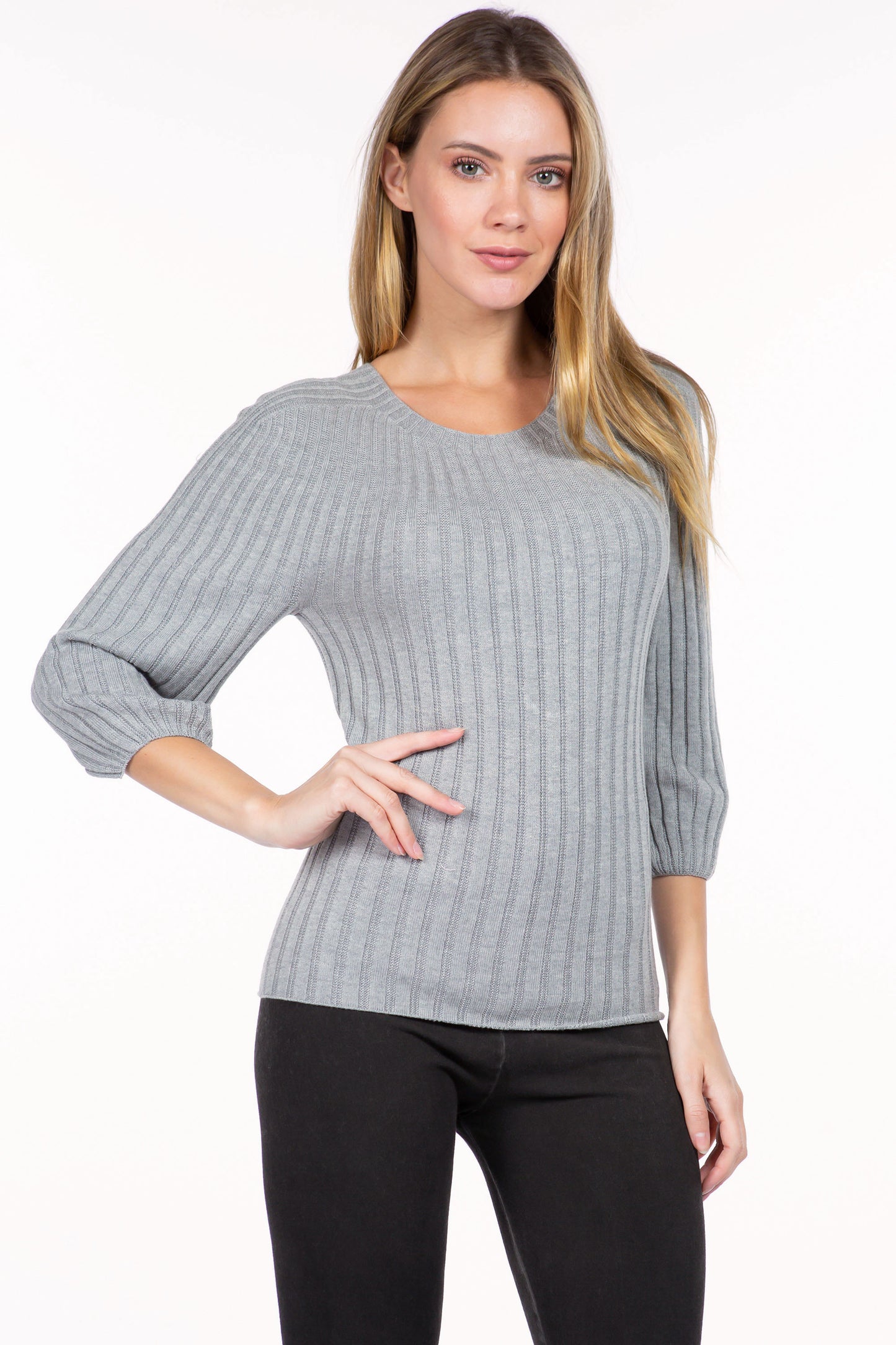 Sustainable Round Neck Half-Sleeve Ribbed Sweater