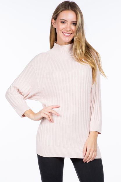 Sustainable Seamless Ribbed Mock-Neck Sweater