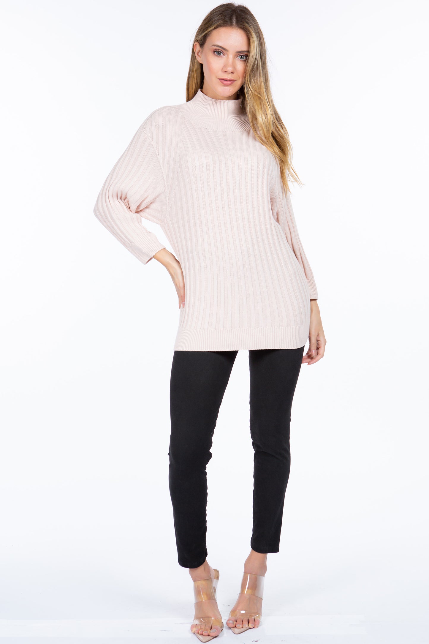 Sustainable Seamless Ribbed Mock-Neck Sweater