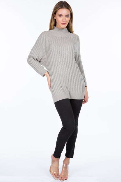 Sustainable Seamless Ribbed Mock-Neck Sweater