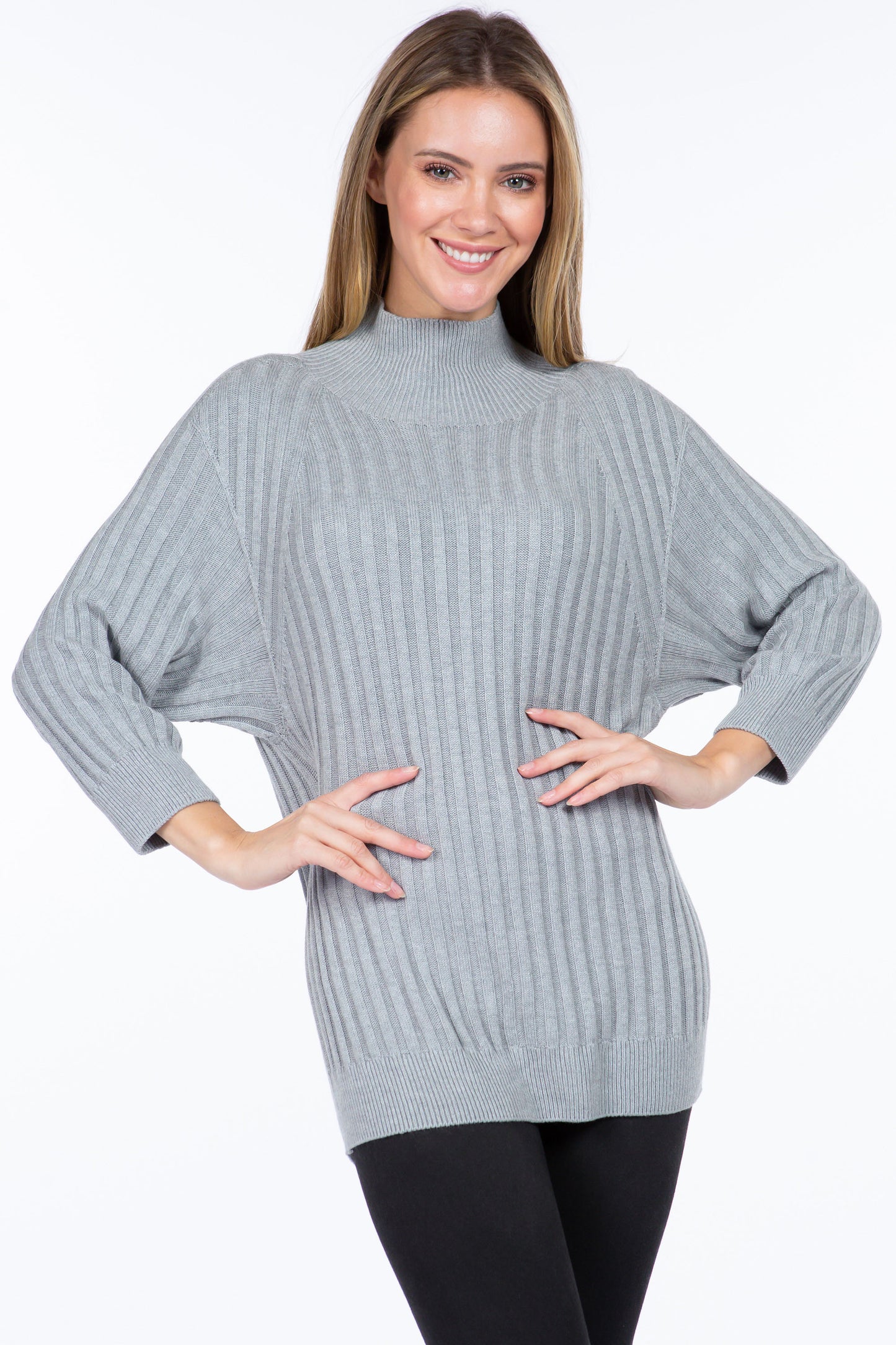 Sustainable Seamless Ribbed Mock-Neck Sweater