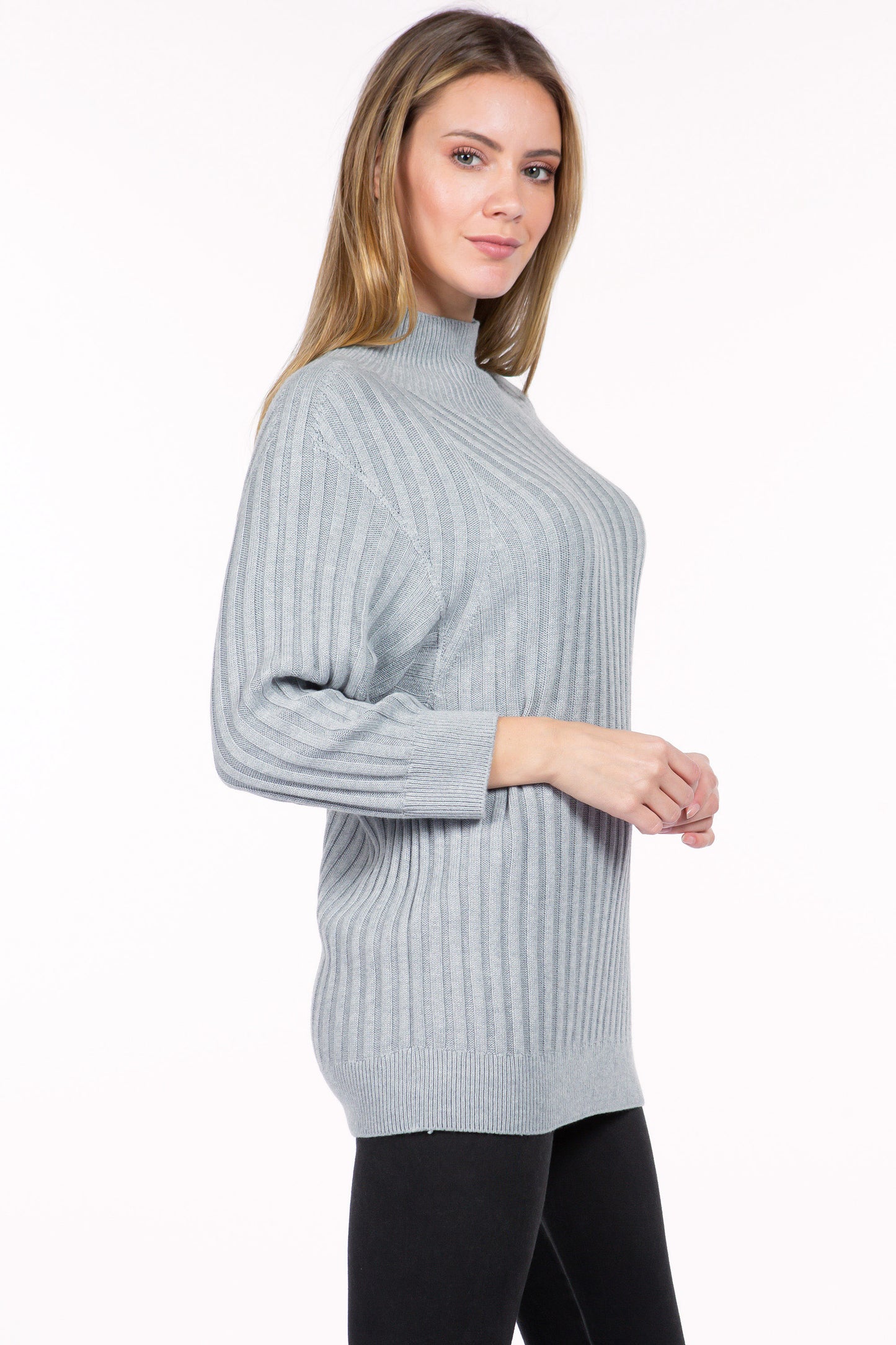 Sustainable Seamless Ribbed Mock-Neck Sweater