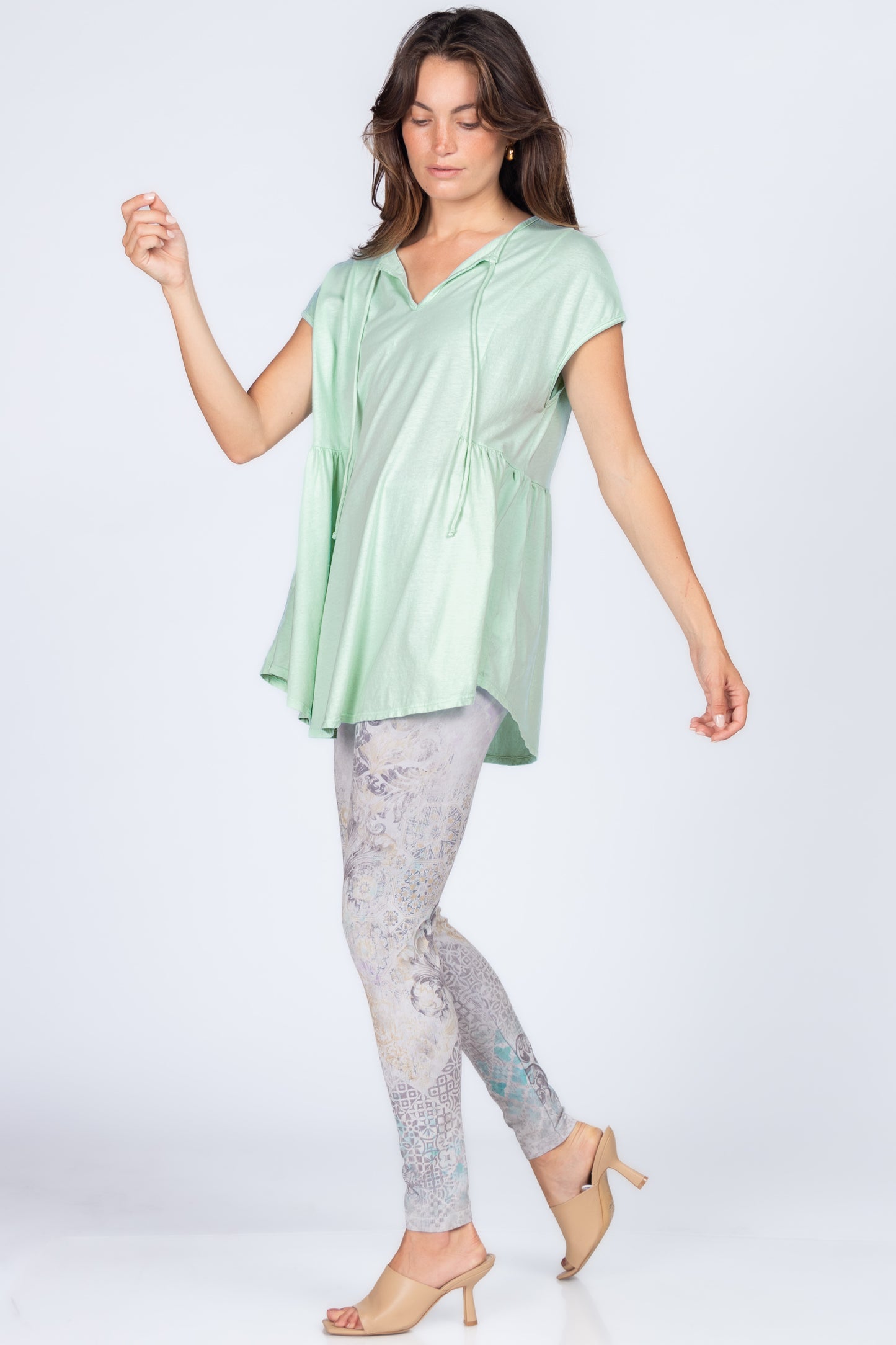 Split Neck Tunic with Side Panel Gather