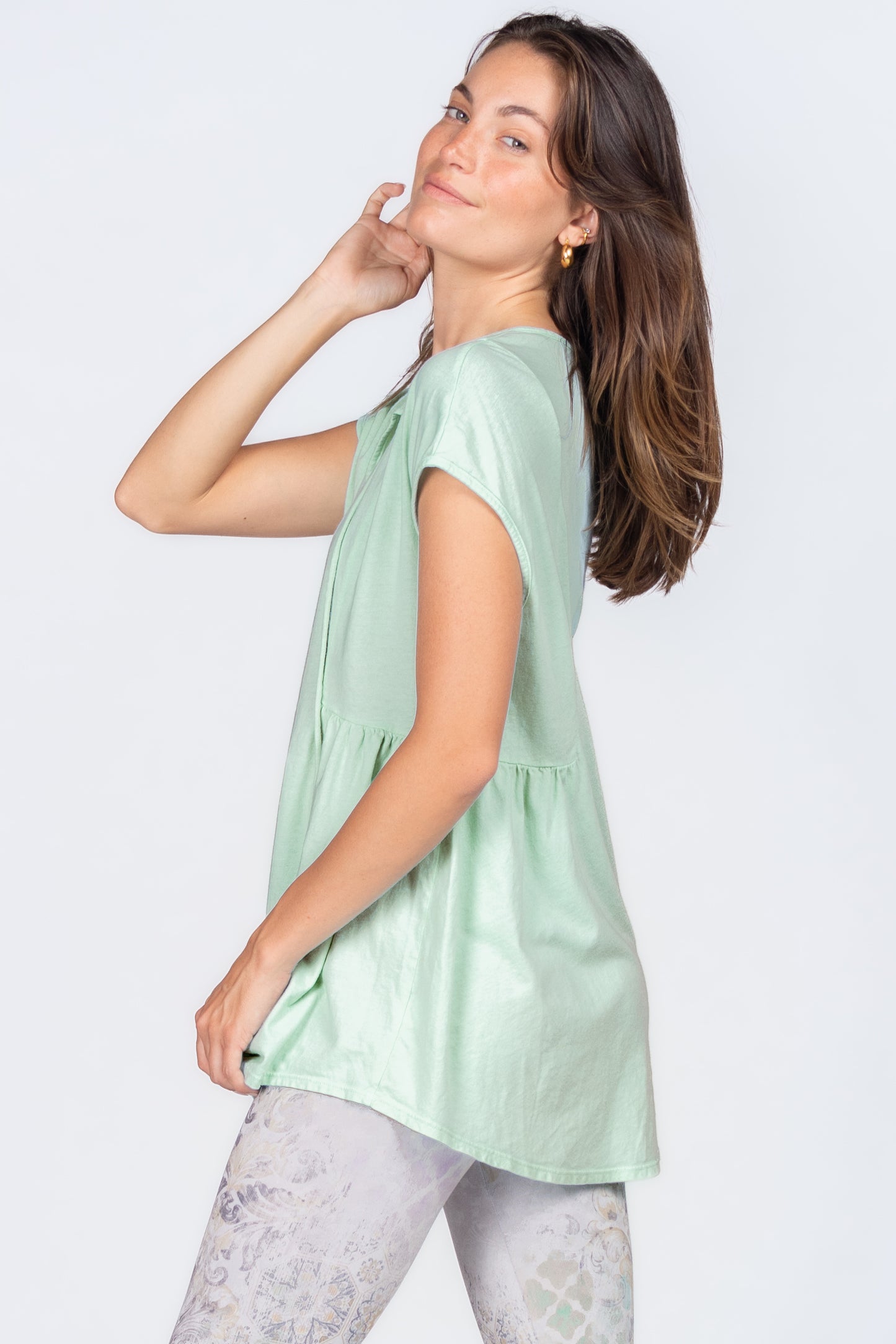 Split Neck Tunic with Side Panel Gather