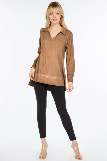 Raw Edge Split Neck Tunic