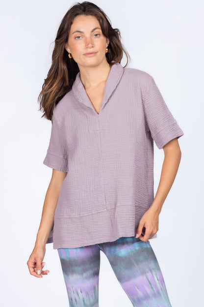 Shawl Collar Tunic with Banded Hem