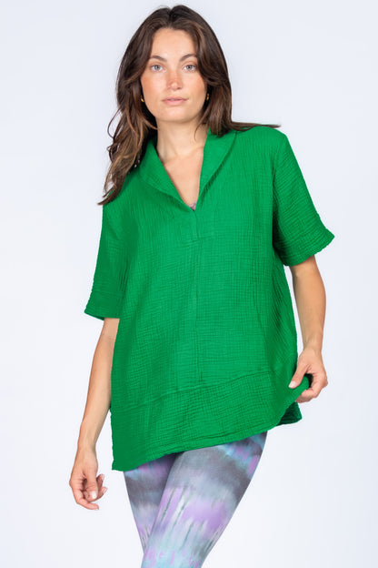 Shawl Collar Tunic with Banded Hem