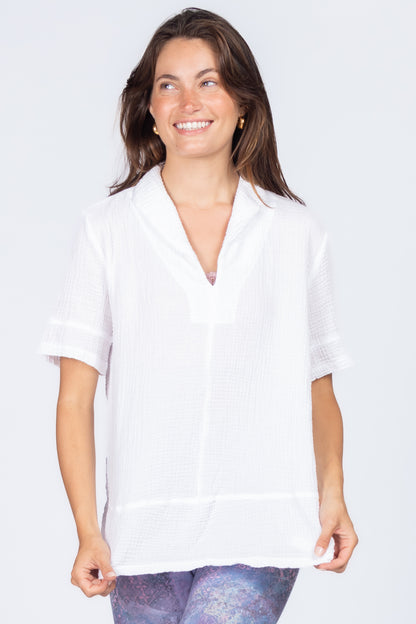 Shawl Collar Tunic with Banded Hem