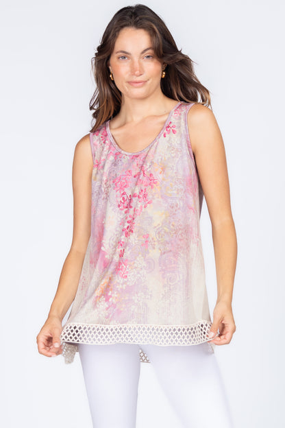 Rosey Cascade Printed Lace Tank